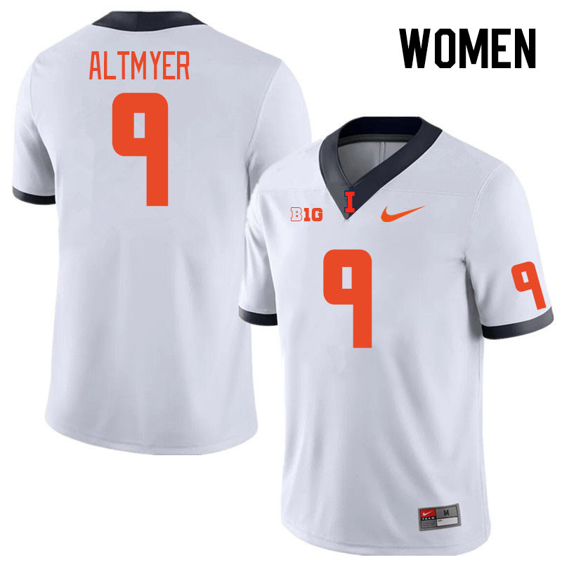 Women #9 Luke Altmyer Illinois Fighting Illini College Football Jerseys Stitched Sale-White